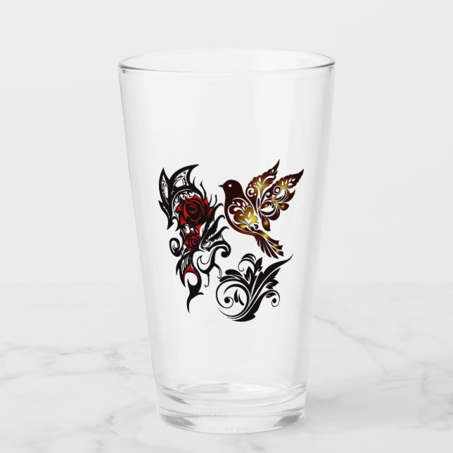 Ros & Fågel Dricksglas Glaskopp (Framsida)
