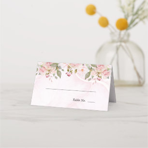 Ros Floral Akvarell Blommor Rosa Marmor Placeringskort