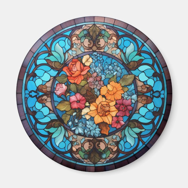 Ros Floral Fals Katedralglas Magnet (Framsidan)
