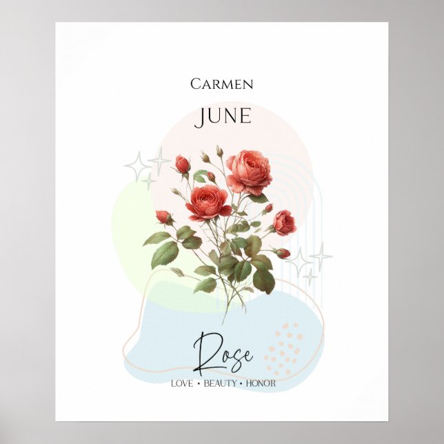 Ros Födelsedagsblomma i Juni Poster (Framsidan)
