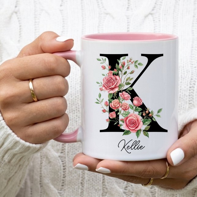 Ros Födelsedagsblomma Present, Monogram Initial Na Mugg (Skapare uppladdad)