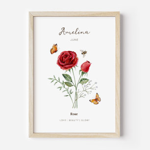 Ros Födelsemånad Blomster Affisch