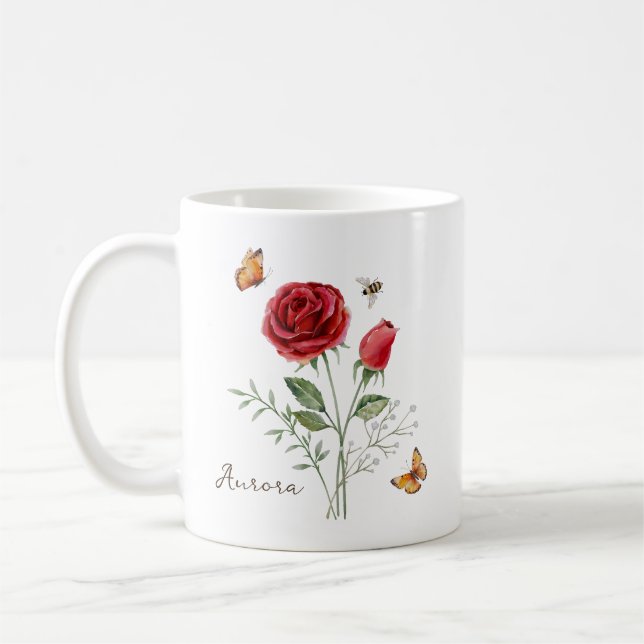 Ros Födelsemånadsblomma Kaffemugg (Vänster)