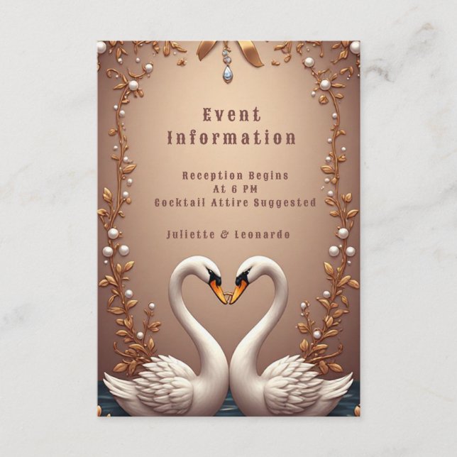 💍 Ros Guld Svane Bröllopsdetaljer Infoga Tema🌸 Tilläggskort (Framsida)