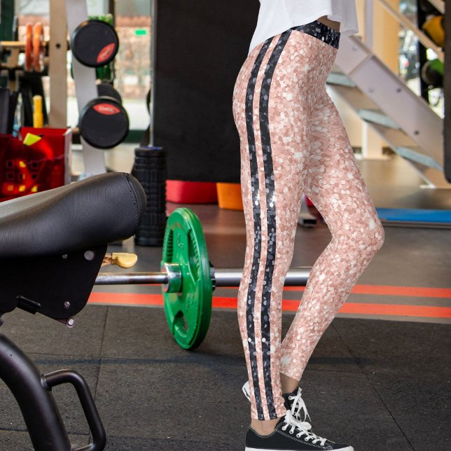 Ros Guld Svart Blank Glitter Mönster Ränder Leggings (Skapare uppladdad)