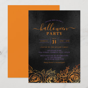 Ros Halloween Orange Svart Party  Inbjudningar