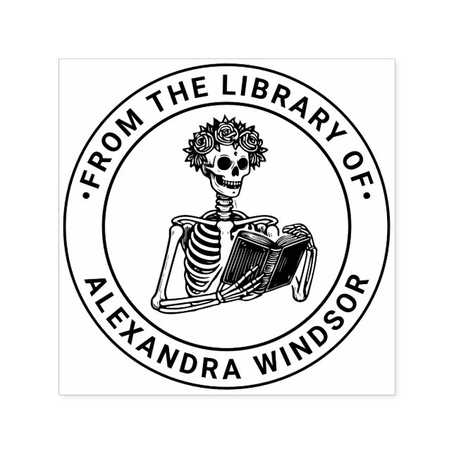 Ros Kron Skelett Läsning Bibliotek Bok Namn Självfärgande Stämpel (Design)