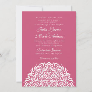 Ros Magenta Rosa Whimsiskal Blommig Mandala Bröllo Inbjudningar