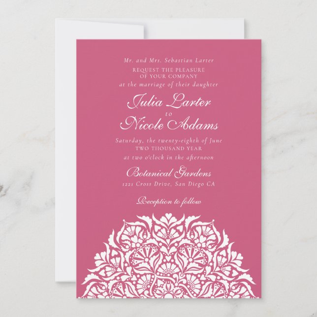 Ros Magenta Rosa Whimsiskal Blommig Mandala Bröllo Inbjudningar (Framsida)