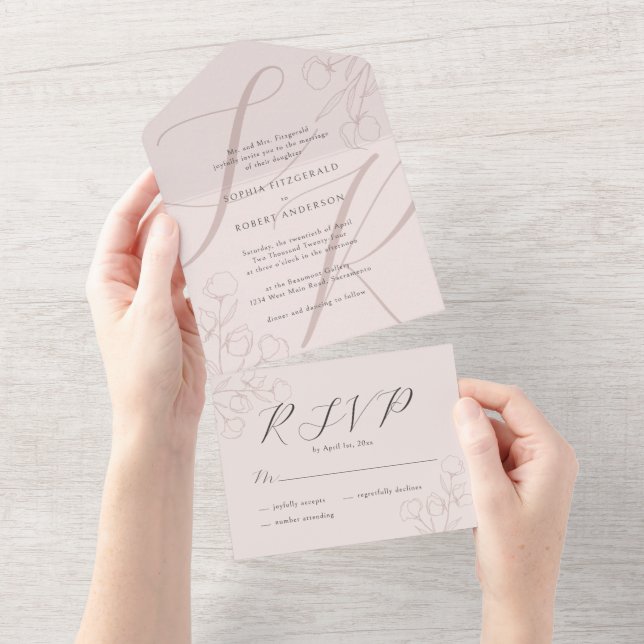 Ros Modern Minimalist Typografi Blommig Bröllop (Avrivbar del)