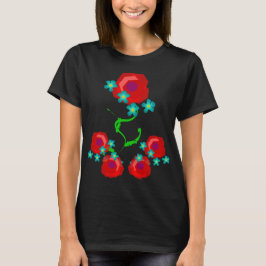 Ros och Baby Blue blommor Blommig utsmyckad LBD Tee Shirt