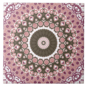Ros och Choklad Mandala Mönster Blommig Geometri Kakelplatta