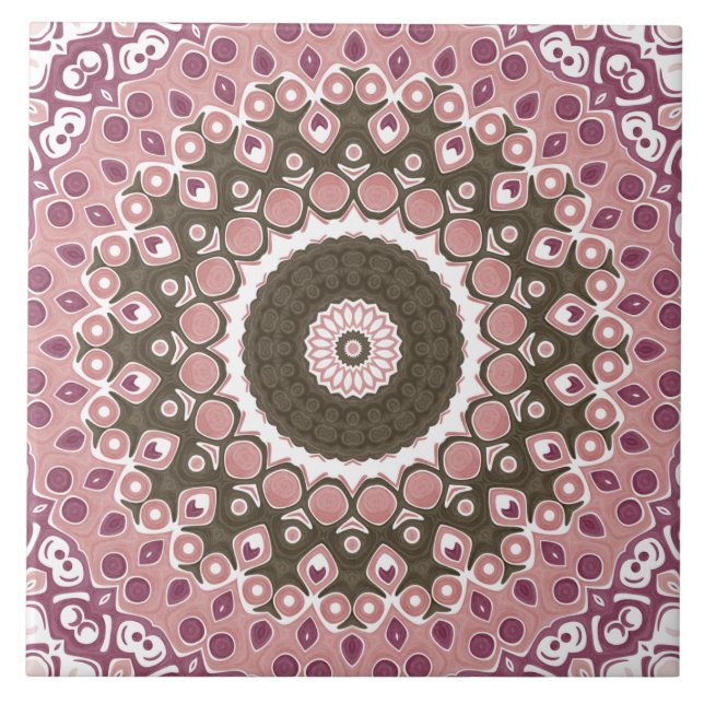 Ros och Choklad Mandala Mönster Blommig Geometri Kakelplatta (Framsidan)