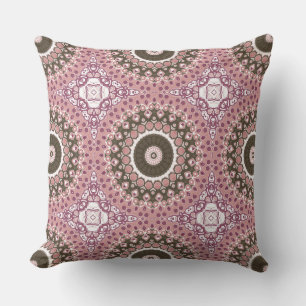 Ros och Choklad Mandala Mönster Blommig Geometri Kudde