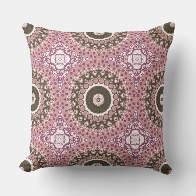 Ros och Choklad Mandala Mönster Blommig Geometri Kudde (Framsida)