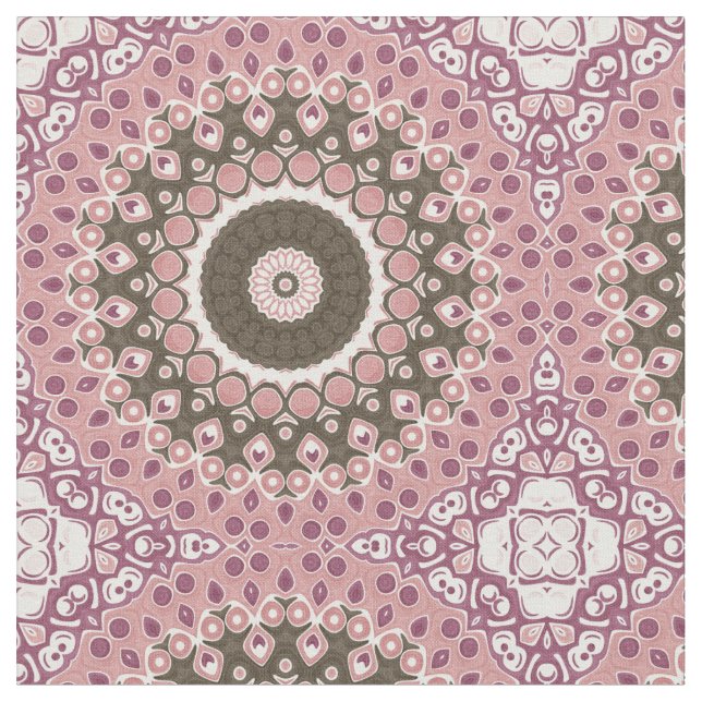 Ros och Choklad Mandala Mönster Blommig Geometri Tyg (Närbild)