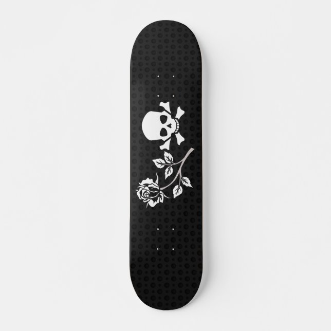 Ros och dödshuvud på svart old school skateboard bräda 18 cm (Framsida)