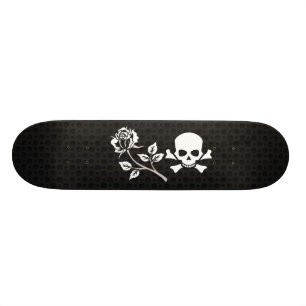 Ros och dödshuvud på svart old school skateboard bräda 18 cm