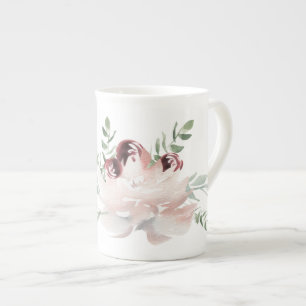 Ros och Pion Vattenfärg Benporcelain Kopp Benporslin Mugg