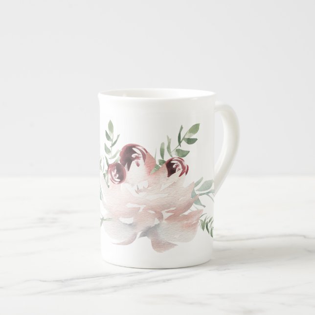 Ros och Pion Vattenfärg Benporcelain Kopp Benporslin Mugg (Framsida höger)