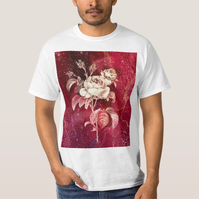 Ros på röd texturerad bakgrund t shirt (Framsida)