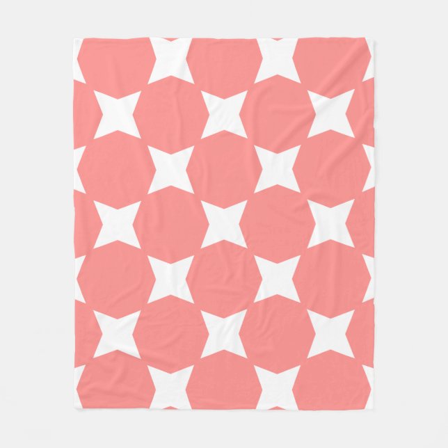 Ros Pastell & Vit Stjärnmönsterdesign Fleecefilt (Framsidan)