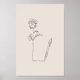 Ros Penna Skiss - Minimal Svart & Blommig Affisch