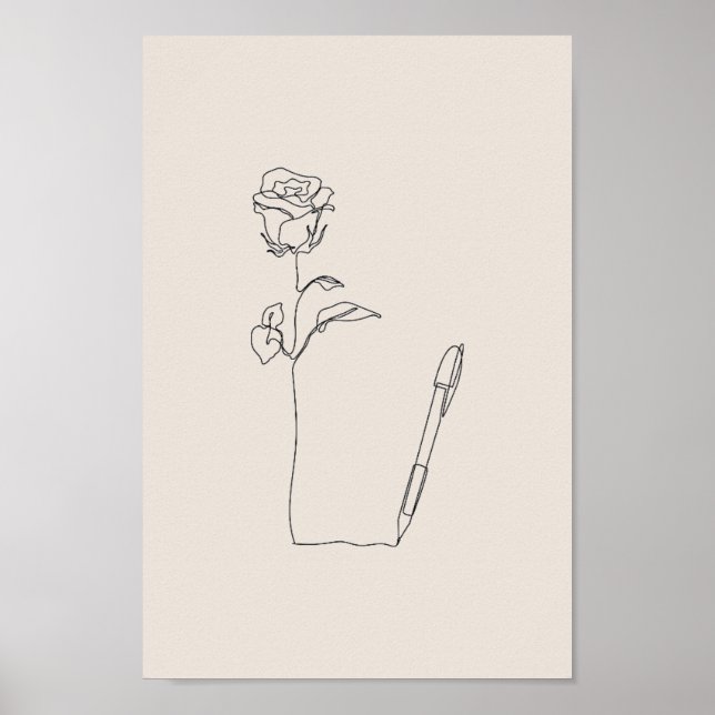 Ros Penna Skiss - Minimal Svart & Blommig Affisch (Framsidan)