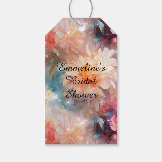 Ros Rodnad Persika Apelsin Blommig  Presentetikett (Framsidan)