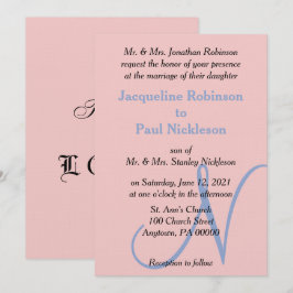 Ros Rosa Blå Pastell Monogram Inbjudningar