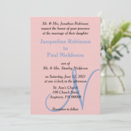 Ros Rosa Blå Pastell Monogram Inbjudningar