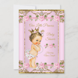 Ros Rosa Guld Vit Prinsessa Bebis Badrum Brunett Inbjudningar