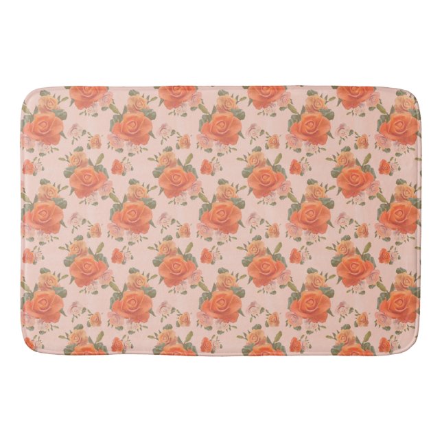 ros rosa orange blommönster bröllop vår badrumsmatta (Framsidan)