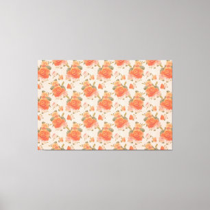 ros rosa orange blommönster bröllop vår canvastryck