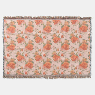 ros rosa orange blommönster bröllop vår filt