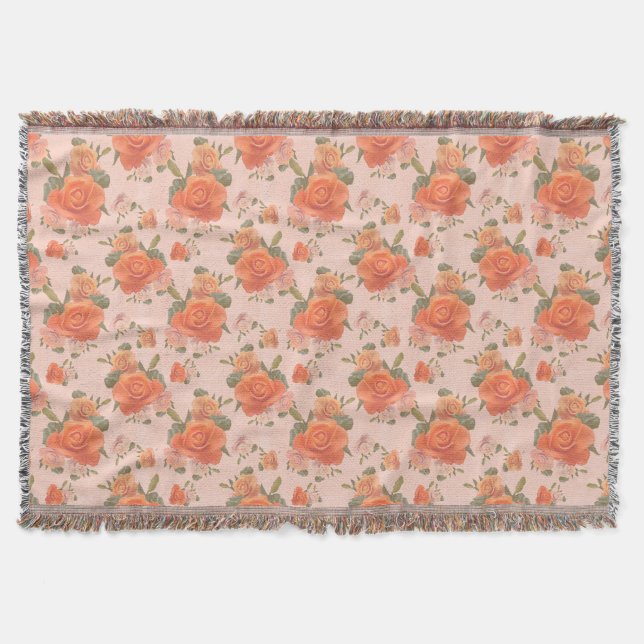 ros rosa orange blommönster bröllop vår filt (Framsidan)