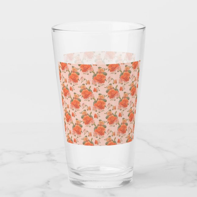 ros rosa orange blommönster bröllop vår glaskopp (Framsida)