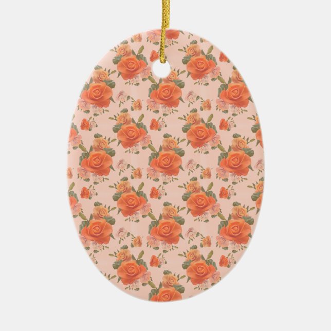ros rosa orange blommönster bröllop vår julgransprydnad keramik (Framsidan)