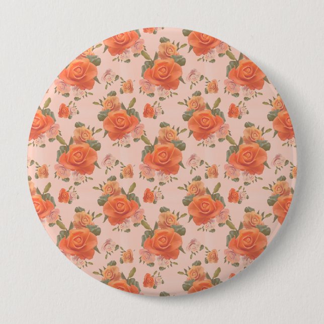 ros rosa orange blommönster bröllop vår knapp (Framsida)