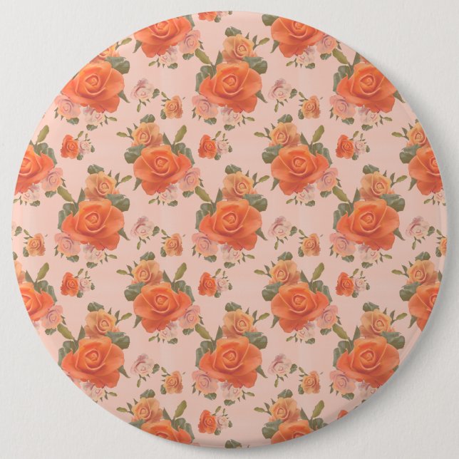 ros rosa orange blommönster bröllop vår knapp (Framsida)