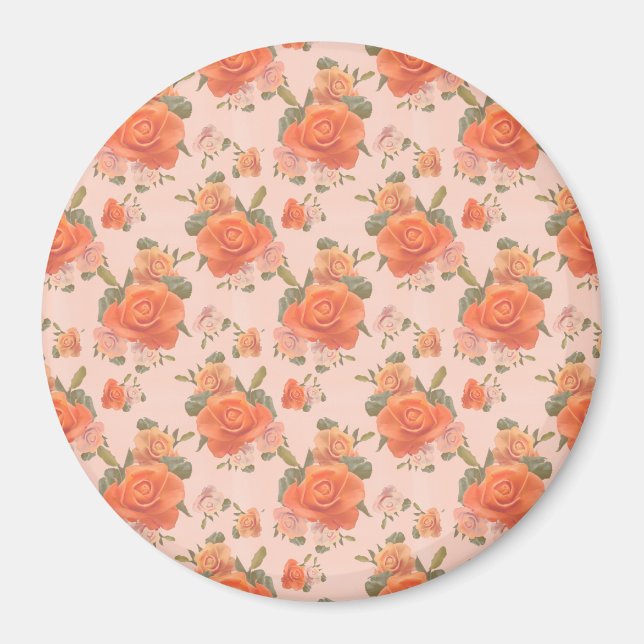 ros rosa orange blommönster bröllop vår magnet (Framsidan)
