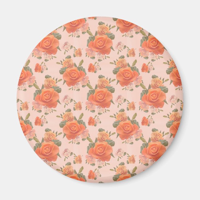 ros rosa orange blommönster bröllop vår magnet (Framsidan)