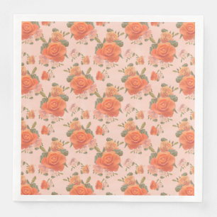 ros rosa orange blommönster bröllop vår pappersservett