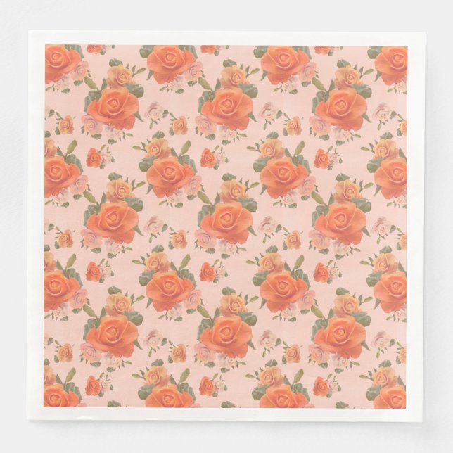ros rosa orange blommönster bröllop vår pappersservett (Framsida)