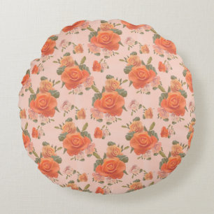 ros rosa orange blommönster bröllop vår rund kudde