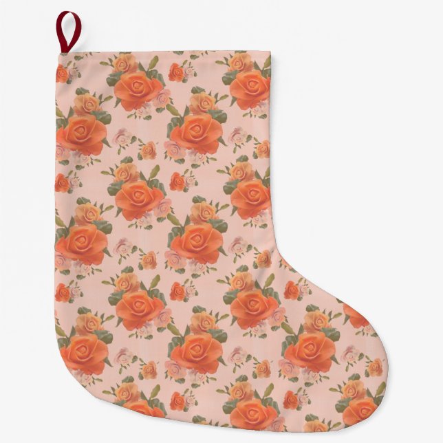 ros rosa orange blommönster bröllop vår stor julstrumpa (Framsidan)