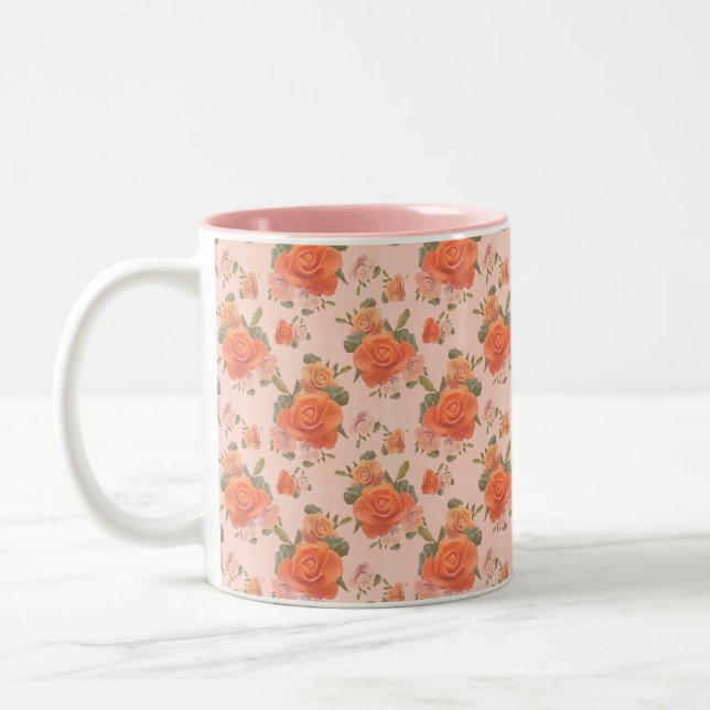 ros rosa orange blommönster bröllop vår Två-Tonad mugg (Vänster)
