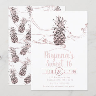 Ros Rosa Saftig Ananas Sommar Sweet 16 Fest Inbjudningar