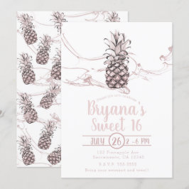 Ros Rosa Saftig Ananas Sommar Sweet 16 Festlighet Inbjudningar