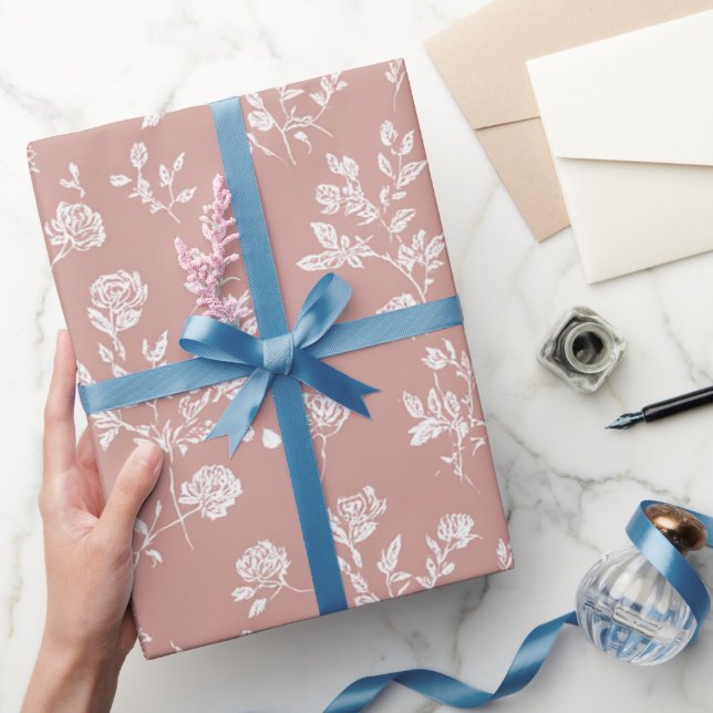 Ros Rosa Vita Blommor Bröllopsdusch Presentpapper (Gifting)